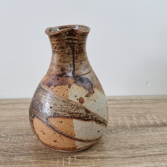 Vintage Stoneware Jug Vase Brown Splatter Organic - Picture 6 of 13